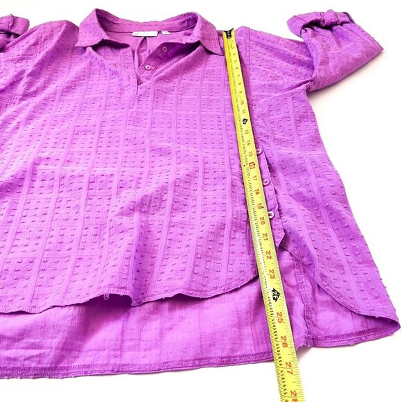 RAFAELLA Audree Window Print Dobby Long Sleeve Button-Down Tunic Top Fuchsia L - Picture 11 of 11